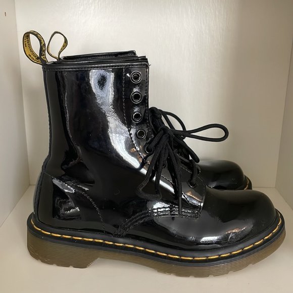Dr. Martens 1460 Patent Leather Lace Up Combat Boots in Black - Picture 2 of 10